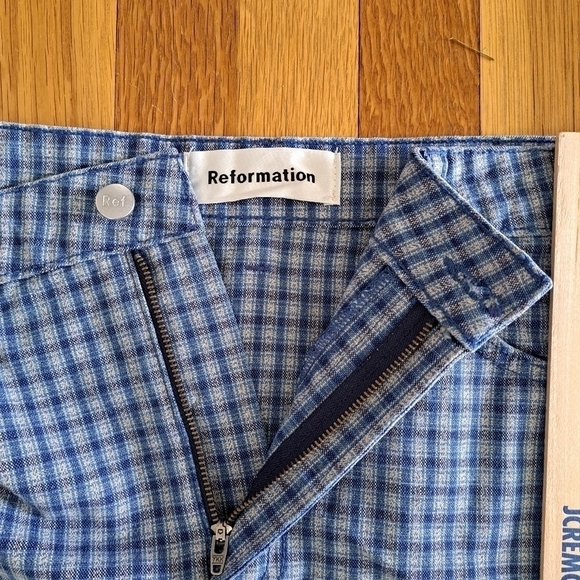 Reformation NEW Cher Mini Skirt in Valley Plaid Size 32 Blue and White Preppy - Picture 2 of 12